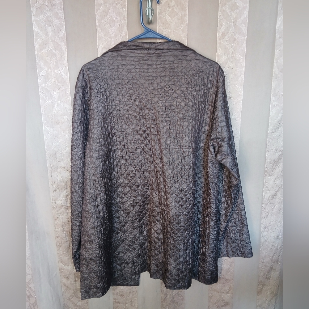 💎 Eileen Fisher 100% Silk Tussah Quilted Crinkle Jacket Brown Blazer - Picture 3 of 11